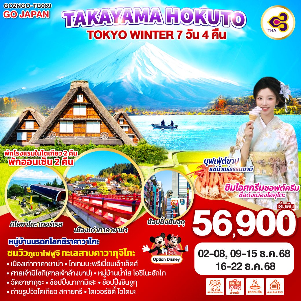 ทัวร์ญี่ปุ่น TAKAYAMA HOKUTO TOKYO WINTER 7วัน 4คืน (TG)